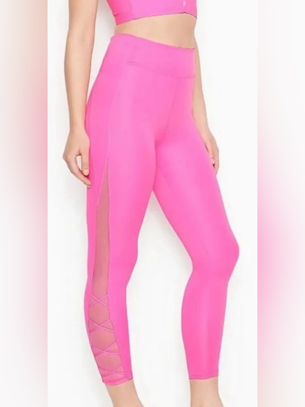 🩷Victorias Secret Bubblegum Pink High rise Yoga Leggings with sexy mesh cutouts